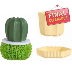 Dish Scrub Brush, Ergonomic Grip Brush Dish Scrubber with Flowerpot Shape Draining Holder, Kitchen Cleaning Scrub Brushes for Scrubbing and Washing Dishes