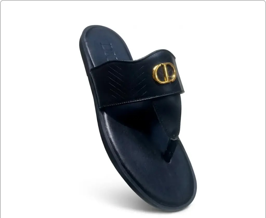 Dior-Inspired Black Calfskin Thong Sandals with Gold CD Logo – Luxury Designer Summer Flip Flops