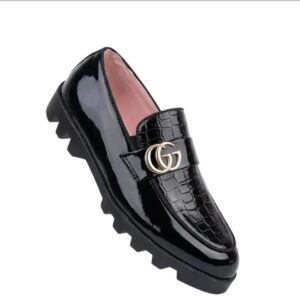 Gucci Men's Interlocking G Croc-Embossed Leather Lug Sole Loafers – Black Designer Slip-On Shoes