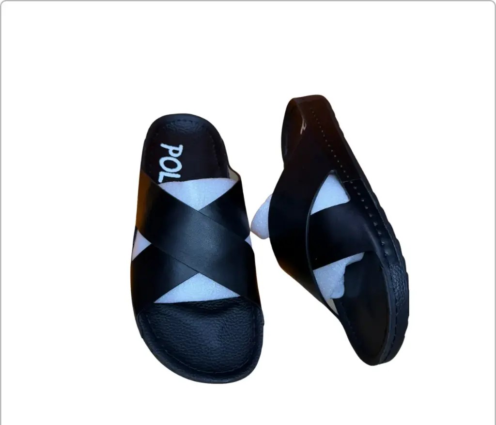 Polo Men’s Cross-Strap Leather Slides – Premium Comfort Open-Toe Summer Sandals for Casual Wear