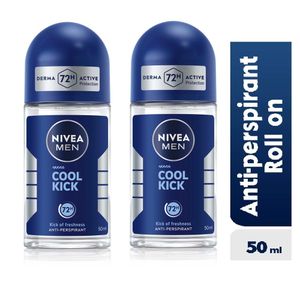 NIVEA MEN Cool Kick Anti-Perspirant Rollon For Men, 72h - 50ml (2 Pack).