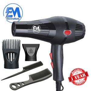 Em Blow Dryer Hair Blower 2200W with 3 Speed & 2 Temperature Settings, Black HD02 (1YR WRTY)
