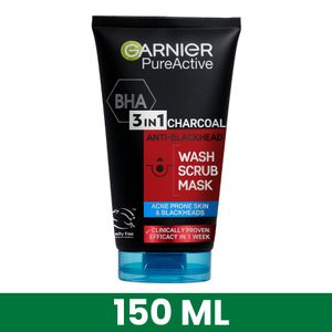 Garnier Skin Active Pure Active Intensive 3 in1 Charcoal Anti-Blackhead Wash for Acne prone skin and blackheads, 150ml