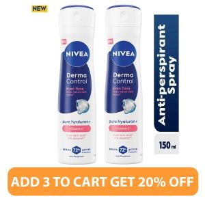 NIVEA Derma Control Natural Tone Anti-Perspirant Spray For Women, 72h– 150ml (Pack of 2)