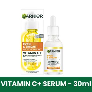 Garnier Even & Bright Vitamin C+ Booster Serum, Fades Dark Marks, 100x Stronger than Vitamin C, Evens Skin Tone, with Vitamin C & Activating BHA & Niacinamide - 30ml.