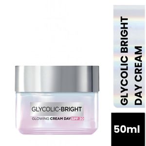 L'Oréal Glycolic Bright Glowing Cream Day SPF30, Enriched with Glycolic Acid to Renew Skin Texture, Reduces Dark Spots in 2 Weeks- 50ml