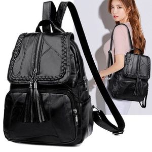 Women Backpack Bag Shoulder Bags PU Leather Travel Bag-Black