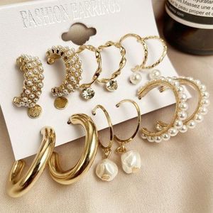 AIDAILU Set Of 9 Hoops,Studs & Pearl Earring Set