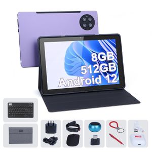C Idea Adults Tablets, 10 Inches Android 12 Sim 8GB + 512GB Storage Keyboard Tablets PC (Purple)