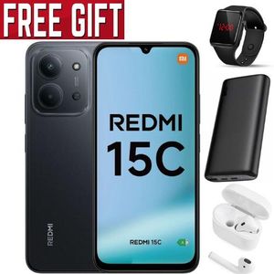 Redmi 15C By Xiaomi, 6.9", 4GB RAM + 128GB, 6000mAh WITH FREE GIFTS (AIRPODS + LED WATCH + POWERBANK) - Black