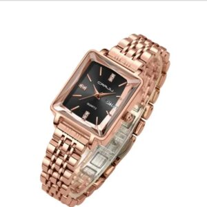 CRRJU Luxury Women’s Square Tank Style Quartz Watch Stainless Steel Waterproof Wristwatch with Day Date Display Elegant Fashion Timepiece