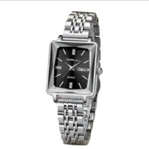 CRRJU Luxury Women’s Square Tank Style Quartz Watch Stainless Steel Waterproof Wristwatch with Day Date Display Elegant Fashion Timepiece