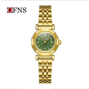 OFNS Luxury Women’s Octagonal Gold Watch Vintage Quartz Wristwatch Stainless Steel Bracelet Emerald Green or Champagne Dial Elegant Dress Watch